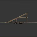 Modern Wooden Bridge Structure On Rocky Ground With Metal Support Legs