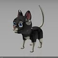 Cute Cartoon Style Black and White Cat with Blue Eyes Pink Nose Standing Pose