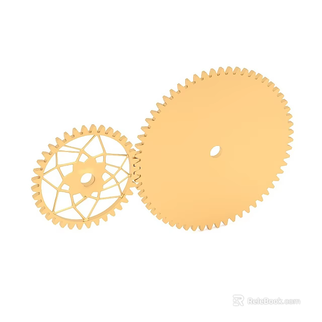 Two Golden Gears With Toothed Design Star Shaped Inner Structure And Central Hole 3d model 