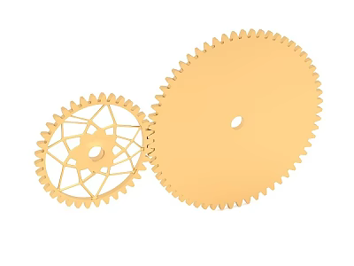 Two Golden Gears With Toothed Design Star Shaped Inner Structure And Central Hole 3d model
