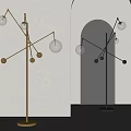 Modern Minimalist Floor Lamp With Golden Metal Frame And Multiple Glass Bulbs