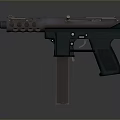 Modern Submachine Gun With Dark Metal Body Multiple Circular Barrel Holes And Black Grip
