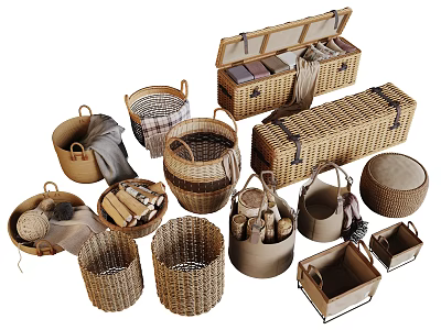Various Woven Storage Baskets For Home Organization In Living Room Bedroom 3d model