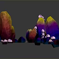 Vibrant Colorful Crystal Structures With Gradient Hues And Small Stones On Reflective Surface