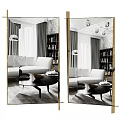 Elegant Modern Living Room Floor Mirror With White Sofa Black Coffee Table And Bookshelf