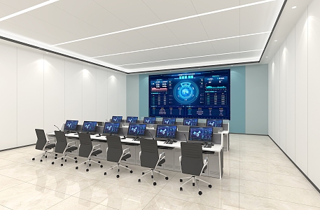 Conference Room Central Control Room Multifunctional Conference Room Console Integrated Ceiling Electronic Screen Simple Computer Chair Spotlight Wall Panel 3d model