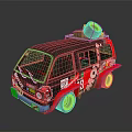 Customized Red And Black Bus Featuring Roof Equipment Racing Style Graphics And Number Thirteen