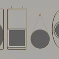 Various Shaped Mirrors With Golden Frames Wall Mounted Reflecting Interior Scenes 3d model