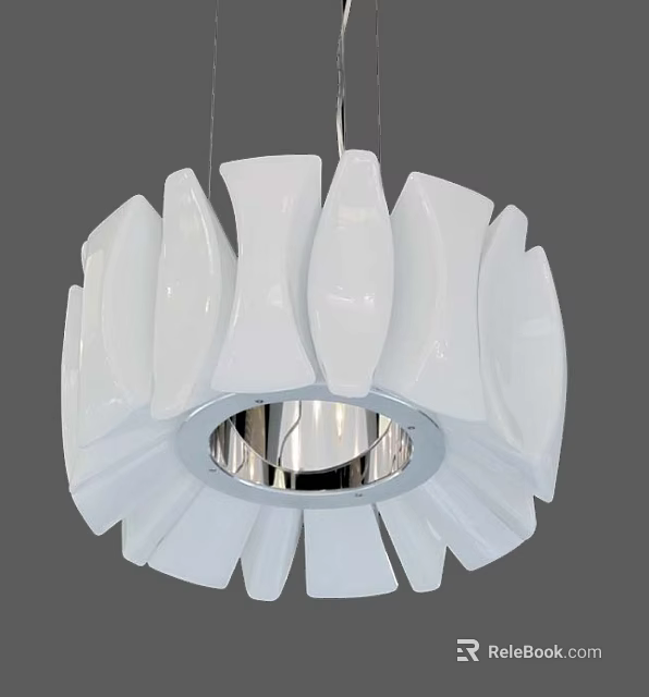 Modern White Chandelier with Petal Shaped Smooth Surface and Silver Center Detail 3d model 