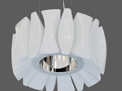 Modern White Chandelier with Petal Shaped Smooth Surface and Silver Center Detail 3d model