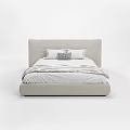 Modern Double Bed With Beige Upholstered Headboard White Pillows And Patterned Bedspread 3d model