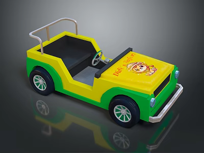 Colorful Yellow Green Toy Car With Happy Days Cartoon Graphic For Kids 3d model