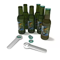 Green Beer Bottles With Labels And Modern Beer Glasses On White Background