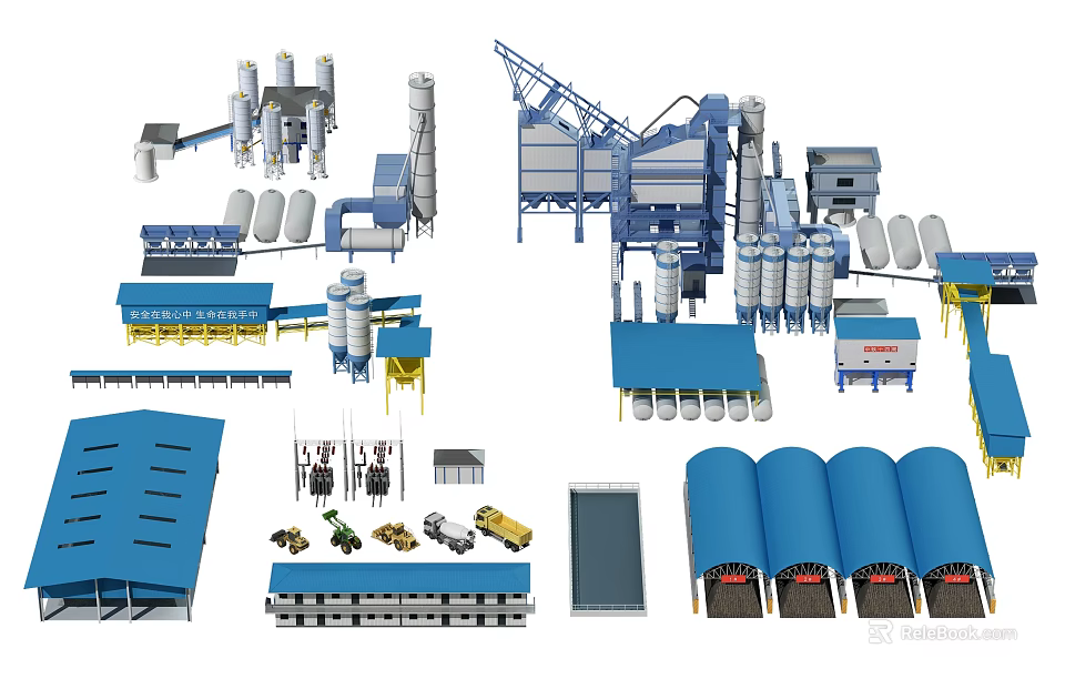 Industrial Factory Building With Production Line Mechanical Equipment And Structural Components 3d model 