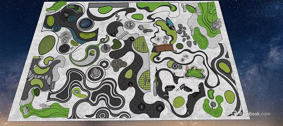 Intricate Garden Ornament Design With Green Black White Curved Circular Patterns 3d model 