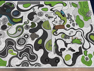 Intricate Garden Ornament Design With Green Black White Curved Circular Patterns 3d model