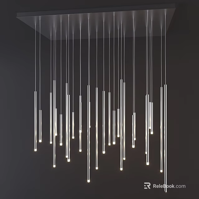 Modern Slender Pendant Lights With Illuminated Metal Rods Hanging Interior Design 3d model 