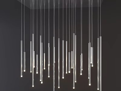 Modern Slender Pendant Lights With Illuminated Metal Rods Hanging Interior Design 3d model