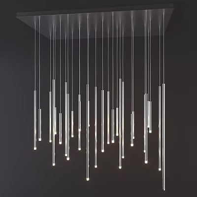 Modern Slender Pendant Lights With Illuminated Metal Rods Hanging Interior Design 3d model