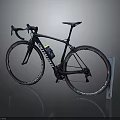 Black Road Bicycle With Curved Handlebars And White Stand On Dark Background
