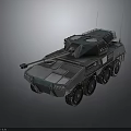 Armored Military Vehicle With Turret Cannon Six Wheels Metallic Finish And Antenna