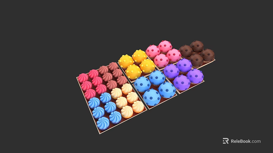 Assorted Colorful Chocolate Truffles Arranged in Compartments with Vibrant Hues 3d model 