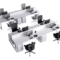 Modern Office Workspace With Multiple Desks Computer Monitors And Ergonomic Chairs 3d model