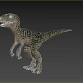 Realistic 3D Dinosaur Model With Green Beige Skin And Yellow Eyes