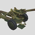 Field Wheeled Artillery Weapon With Long Barrel And Military Green Metal Carriage