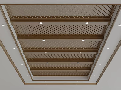 Wooden Ceiling Design With Striped Structure And Recessed Lighting Decorative Border 3d model