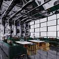 Elegant Modern KTV Lounge Interior With Green Velvet Sofas Geometric Decor And Ambient Lighting