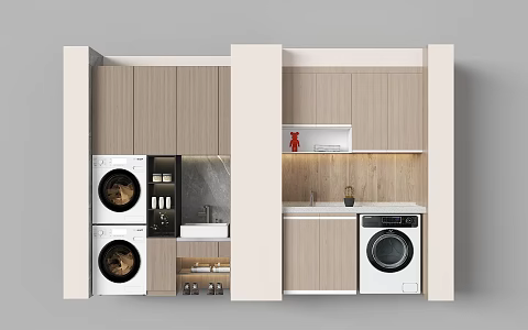 Home Balcony Washing Machine Laundry Desk 3d model