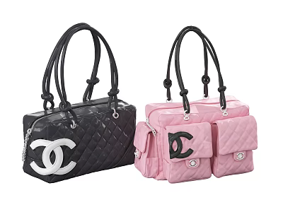 Chic Quilted Handbags With Double C Logo Black Pink Handles And Pockets 3d model