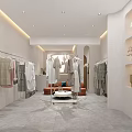 Modern Minimalist Clothing Store Interior With Clothes Racks Sofa Display Shelves And Gray Tiles