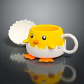 Cute Yellow Chick Shaped Mug with Open Egg Shell and Small Orange Feet 3d model