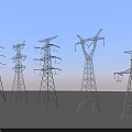 High Voltage Electricity Pylons With Steel Structure And Transmission Lines