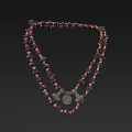 Handmade Colorful Beaded Necklace with Purple Red Stones and Metallic Circular Pendants
