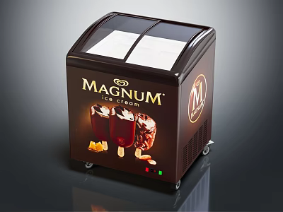 Magnum Ice Cream Display Freezer with Double Glass Door and Mobile Wheels 3d model