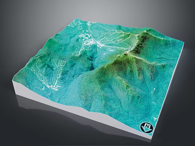 3D Topographic Terrain Model Featuring Green Blue Color And Mountainous Textured Surface 3d model
