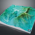 3D Topographic Terrain Model Featuring Green Blue Color And Mountainous Textured Surface