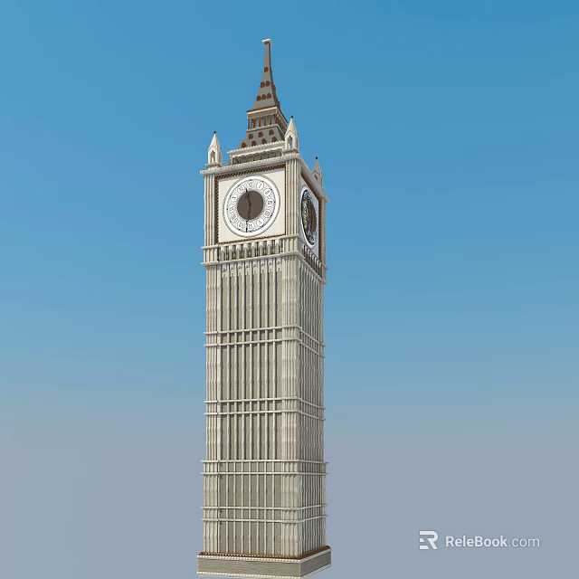 Iconic Tall Clock Tower With Gothic Architecture And Stone Facade Under Blue Sky 3d model 