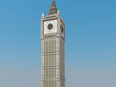 Iconic Tall Clock Tower With Gothic Architecture And Stone Facade Under Blue Sky 3d model