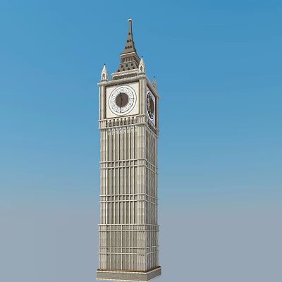 Iconic Tall Clock Tower With Gothic Architecture And Stone Facade Under Blue Sky 3d model