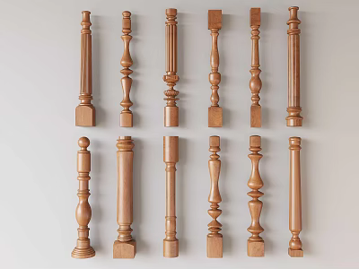 Wooden Railings Featuring Various Decorative Spindle Styles For Home Staircase And Balcony 3d model