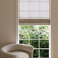 Light Gray Linen Window Curtains With Green Outdoor Plants And Indoor Chair