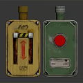 Vintage Industrial Yellow Green Switch Panels Featuring Red Button Arrow ON OFF NO NC Labels