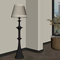 Modern Indoor Interior With Metal Floor Lamp Wooden Stump Vase And Window Mountain View