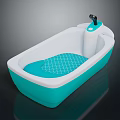 Turquoise and White Baby Bathtub With Non slip Grid Pattern Mat and Shower Head