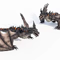 Mythical Game and Movie Dragon Character With Wings Back Spikes And Orange Flame Patterns