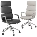 Modern Office Chair With Black And Light Gray Leather Upholstery Metal Base And Rolling Casters